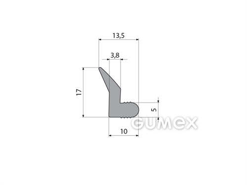 "L" Gummiprofil, 17x13,5/5mm, 70°ShA, EPDM, ISO 3302-1 E2, -40°C/+100°C, grau, 